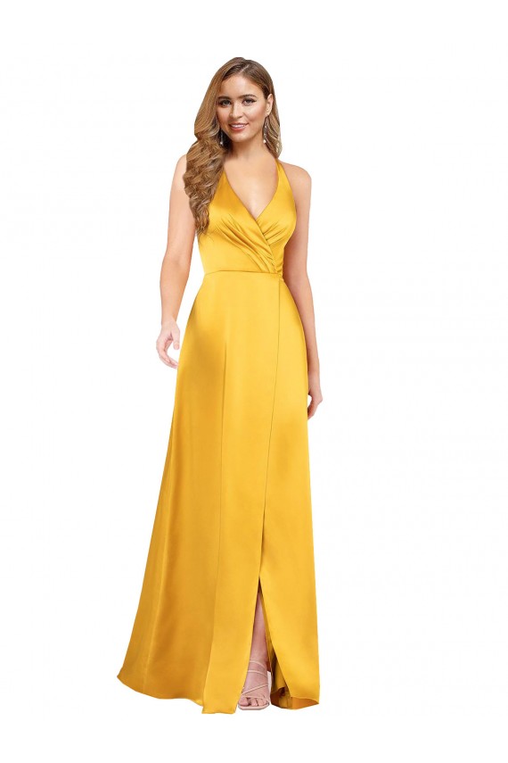 Silk like Satin V-Neck Sleeveless Open Back Long Formal Dress / Bridesmaid Dress Essex