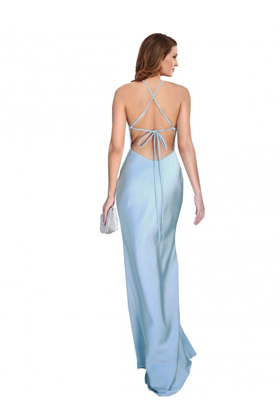 Silk like Satin Cowl Neck Sleeveless Open Back Light Sky Blue Long Formal Evening Gown / Prom Dress / Bridesmaid Dress Essex