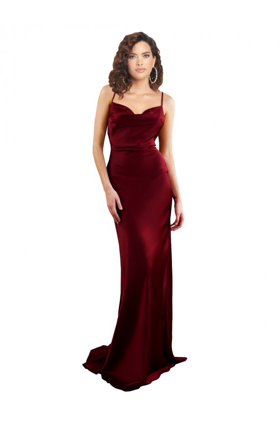 Silk like Satin Cowl Neck Sleeveless Open Back Burgundy Long Formal Evening Gown / Prom Dress / Bridesmaid Dress Essex