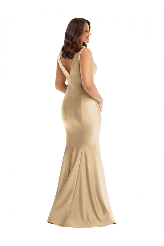 Silk like Satin V-Neck Sleeveless V-Back Long Formal Plus Size Evening Gown / Prom Dress / Bridesmaid Dress Essex