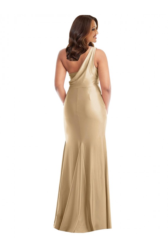 Silk like Satin One Shoulder Sleeveless Long Formal Plus Size Evening Gown / Prom Dress / Bridesmaid Dress Essex