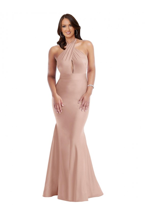 Silk like Satin Halter Neck Sleeveless Open Back Long Formal Plus Size Evening Gown / Prom Dress / Bridesmaid Dress Essex