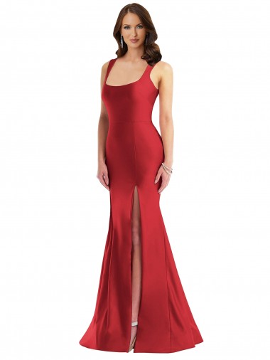 Silk like Satin Square Neck Sleeveless Long Formal Plus Size Evening Gown / Prom Dress / Bridesmaid Dress Essex