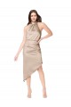 Silk like Satin Halter Neck Sleeveless Midi Length High Low Prom Dress / Bridesmaid Dress Essex