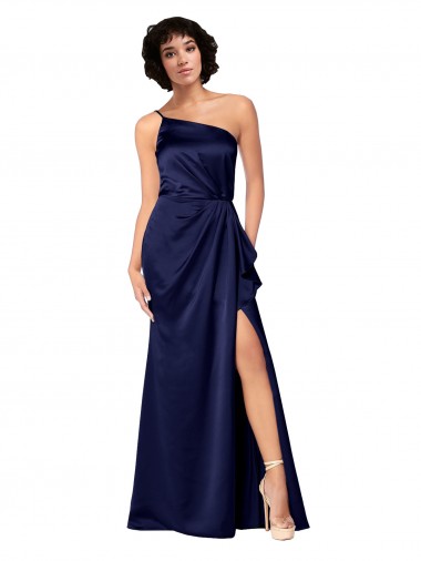 Silk like Satin One Shoulder Sleeveless Sapphire Long Black Tie Evening Gown / Prom Dress / Bridesmaid Dress Essex