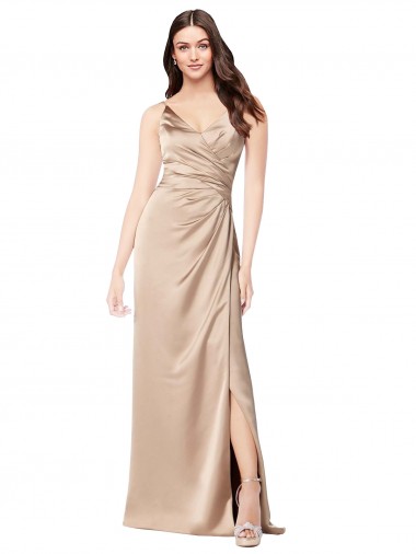 Silk like Satin Spaghetti Straps Sleeveless Low Back Champagne Pink Long Formal Evening Gown / Prom Dress / Bridesmaid Dress Essex
