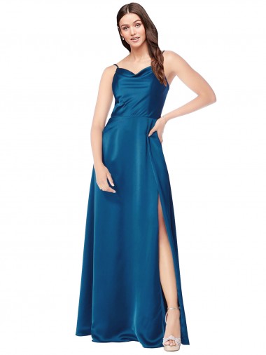 Silk like Satin Spaghetti Straps Sleeveless Low Back Long Formal Evening Gown / Prom Dress / Bridesmaid Dress Essex