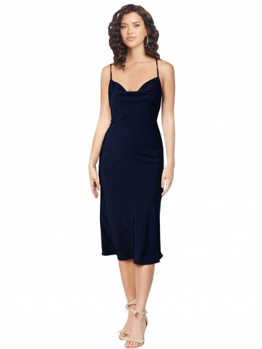 Silk like Satin Spaghetti Straps Sleeveless Open Back Midi Length Formal Evening Gown / Prom Dress / Bridesmaid Dress Essex