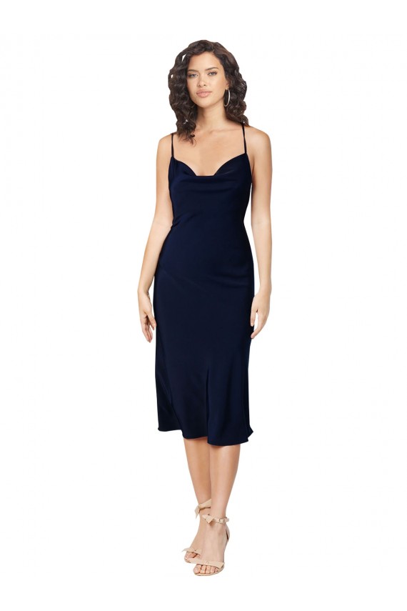 Silk like Satin Spaghetti Straps Sleeveless Open Back Midi Length Formal Evening Gown / Prom Dress / Bridesmaid Dress Essex