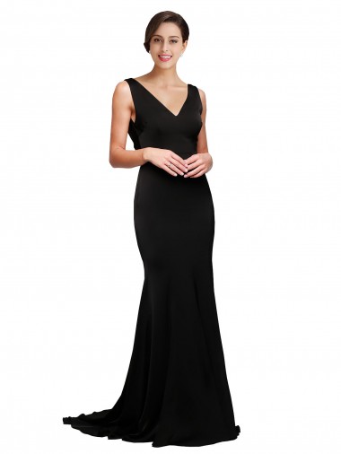 Silk like Satin V-Neck Sleeveless Low Back Sweep Train Formal Evening Gown / Prom Dress / Bridesmaid Dress Essex