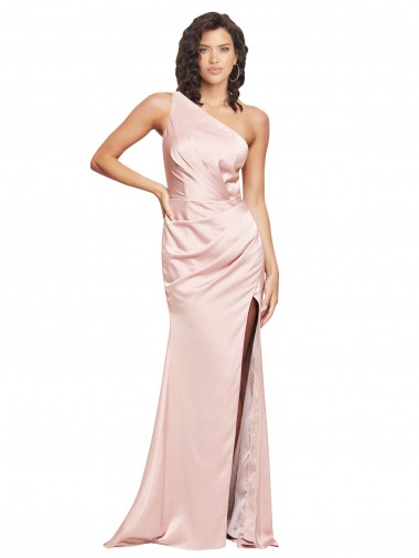Silk like Satin One Shoulder Sleeveless Low Back Long Formal Evening Gown / Prom Dress / Bridesmaid Dress Essex