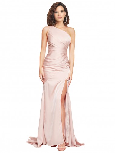 Silk like Satin One Shoulder Sleeveless Pink Long Black Tie Evening Dress / Prom Dress / Bridesmaid Dress Essex