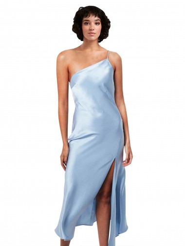 Silk like Satin One Shoulder Sleeveless Midi Length Formal Evening Gown / Prom Dress / Bridesmaid Dress Essex