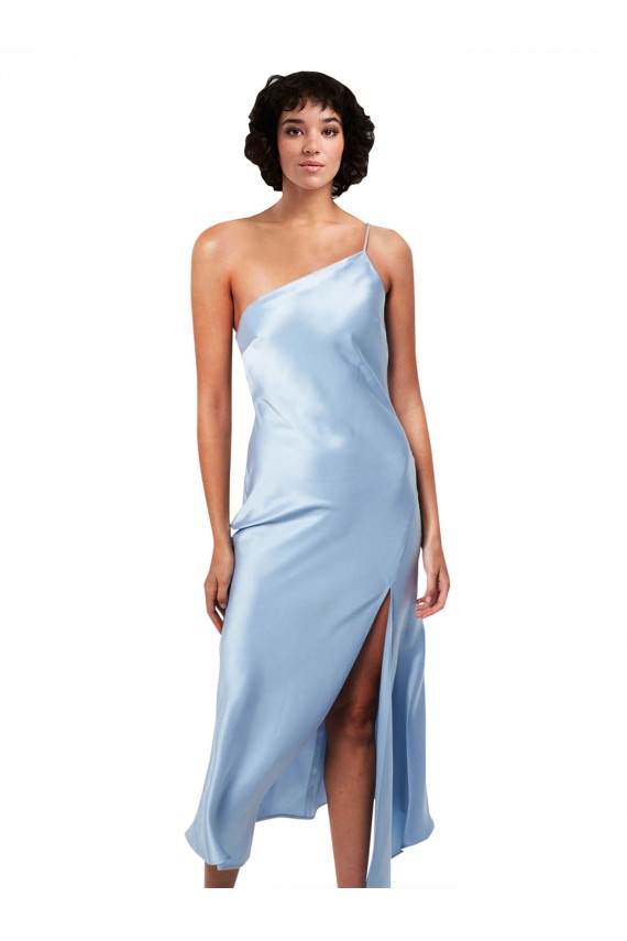 Silk like Satin One Shoulder Sleeveless Midi Length Formal Evening Gown / Prom Dress / Bridesmaid Dress Essex