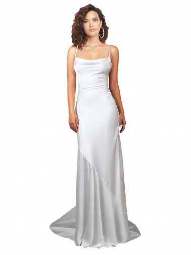 Silk like Satin Cowl Neck Sleeveless Open Back Sweep Train Beach Wedding Dress Essex