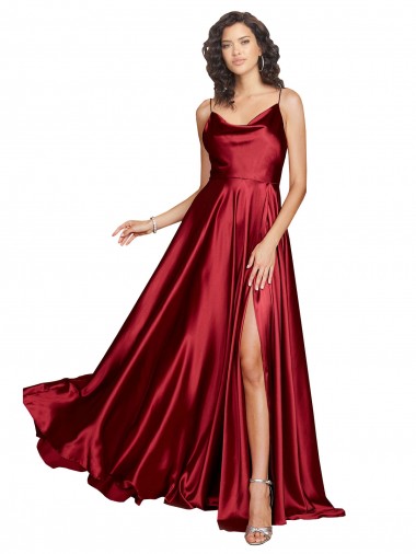 Silk like Satin Spaghetti Straps Sleeveless Low Back Burgundy Long Black Tie Evening Dress / Prom Dress / Bridesmaid Dress Essex