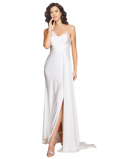 Silk like Satin One Shoulder Sleeveless Long Wedding Dress Essex