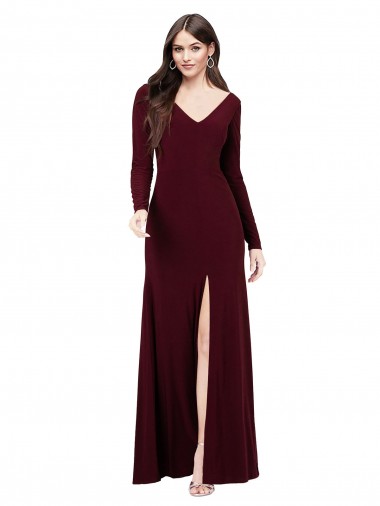 Spandex V-Neck Long Sleeves V-Back Long Prom Dress / Bridesmaid Dress Essex
