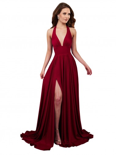 Spandex Halter Neck Sleeveless Open Back Long Black Tie Evening Gown / Prom Dress / Bridesmaid Dress Essex