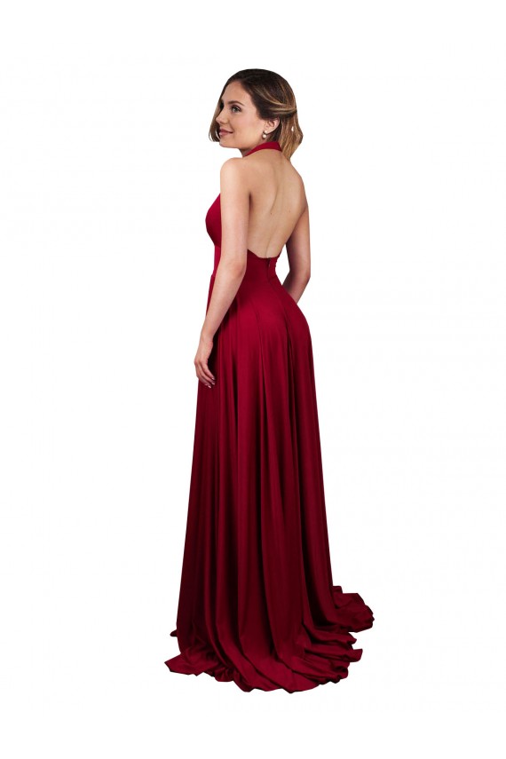 Spandex Halter Neck Sleeveless Open Back Long Black Tie Evening Gown / Prom Dress / Bridesmaid Dress Essex