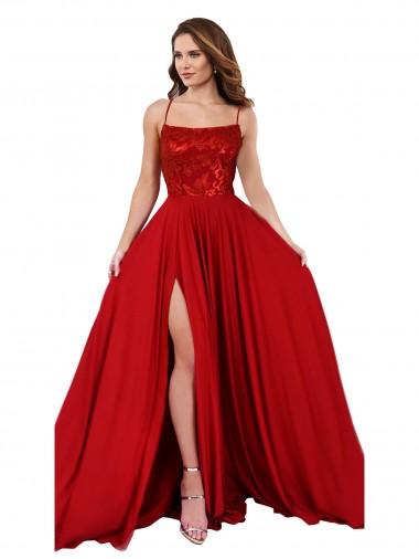 Spandex & Lace Spaghetti Straps Sleeveless Open Back Long Semi Formal Evening Dress / Prom Dress / Bridesmaid Dress Essex