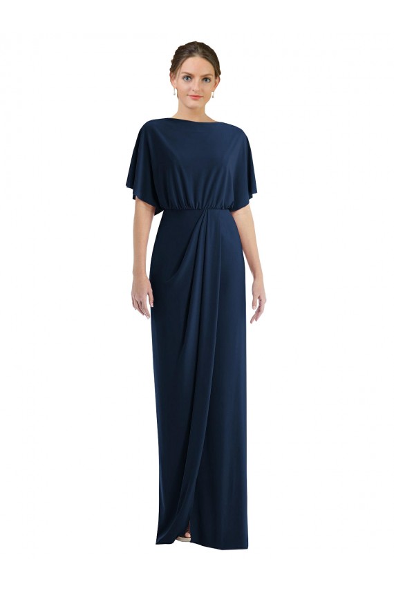 Spandex Bateau Neck Short Sleeves Open Back Long Semi Formal Evening Dress / Prom Dress / Bridesmaid Dress Essex