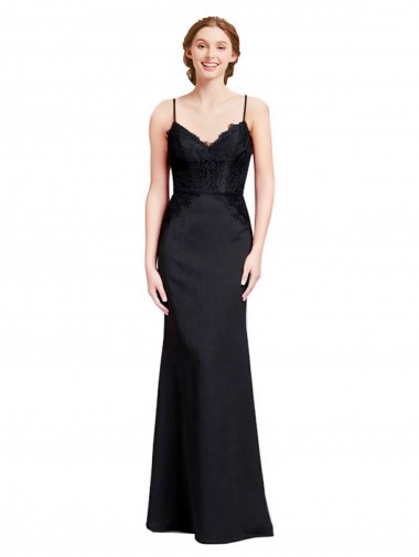 Stretch Crepe Spaghetti Straps Sleeveless Low Back Long Prom Dress / Bridesmaid Dress Essex