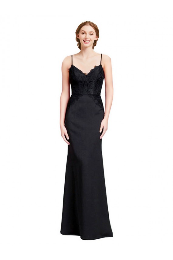 Stretch Crepe Spaghetti Straps Sleeveless Low Back Long Prom Dress / Bridesmaid Dress Essex