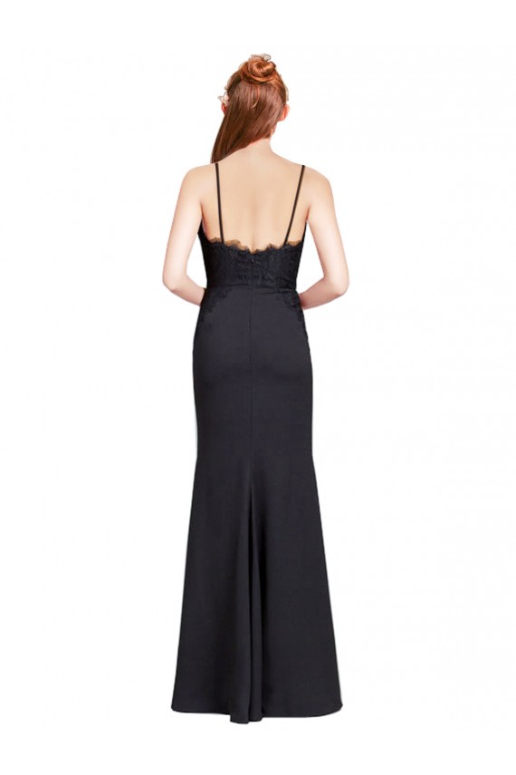 Stretch Crepe Spaghetti Straps Sleeveless Low Back Long Prom Dress / Bridesmaid Dress Essex