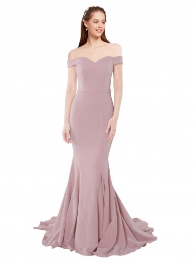Stretch Crepe Off the Shoulder Sleeveless Sweep Train Bridesmaid Dress / Evening Dress Essex