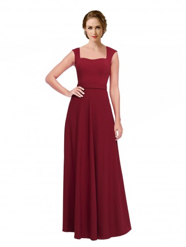 Stretch Crepe Square Neck Sleeveless Burgundy Long Prom Dress / Bridesmaid Dress Essex