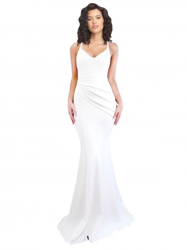 Stretch Crepe Spaghetti Straps Sleeveless Low Back Long Black Tie Evening Gown / Prom Dress / Bridesmaid Dress Essex