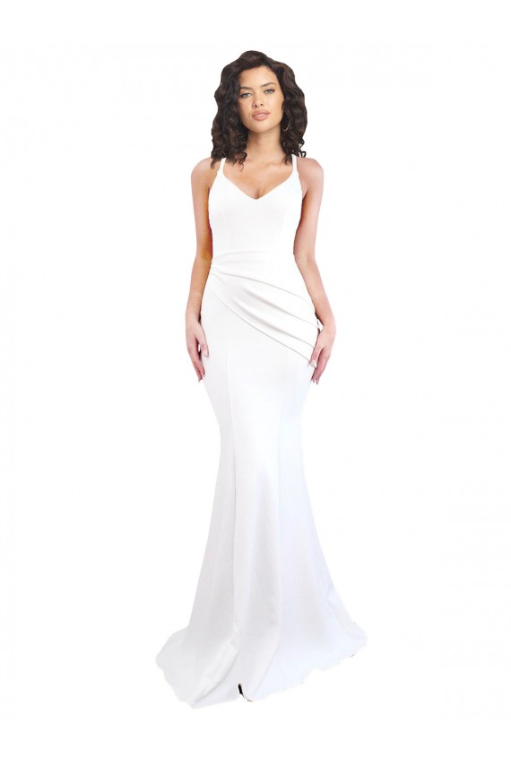 Stretch Crepe Spaghetti Straps Sleeveless Low Back Long Black Tie Evening Gown / Prom Dress / Bridesmaid Dress Essex