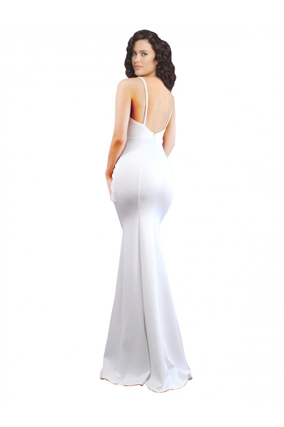 Stretch Crepe Spaghetti Straps Sleeveless Low Back Long Black Tie Evening Gown / Prom Dress / Bridesmaid Dress Essex