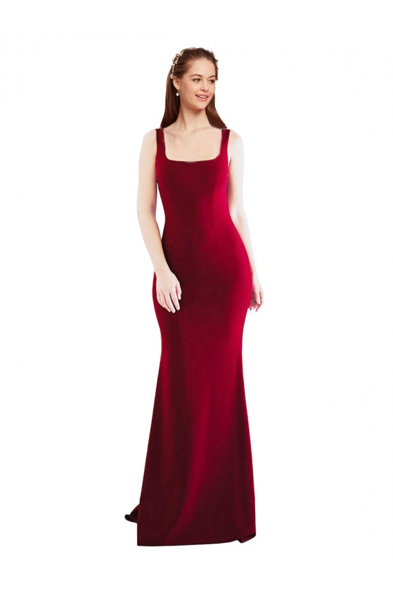Stretch Crepe Square Neck Sleeveless Burgundy Long Formal Evening Gown / Prom Dress / Bridesmaid Dress Essex