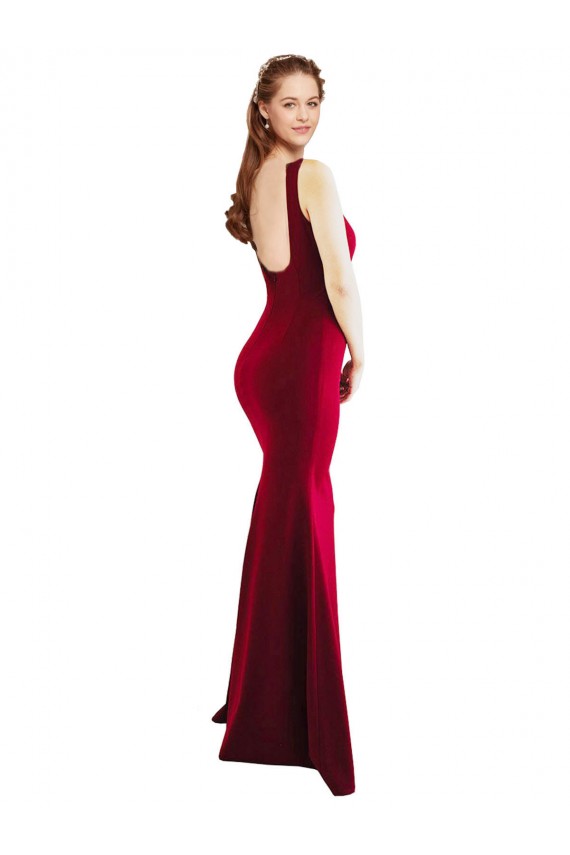 Stretch Crepe Square Neck Sleeveless Burgundy Long Formal Evening Gown / Prom Dress / Bridesmaid Dress Essex
