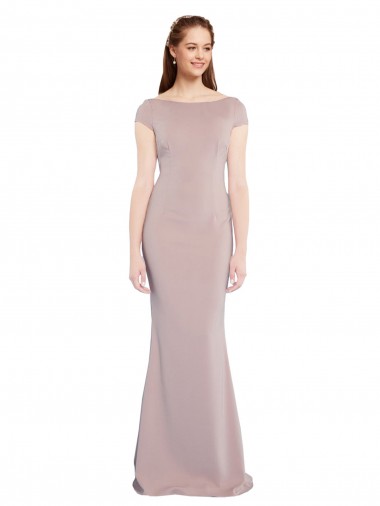 Stretch Crepe Boat Neck Cap Sleeves Tie Back Long Formal Evening Gown / Prom Dress / Bridesmaid Dress Essex