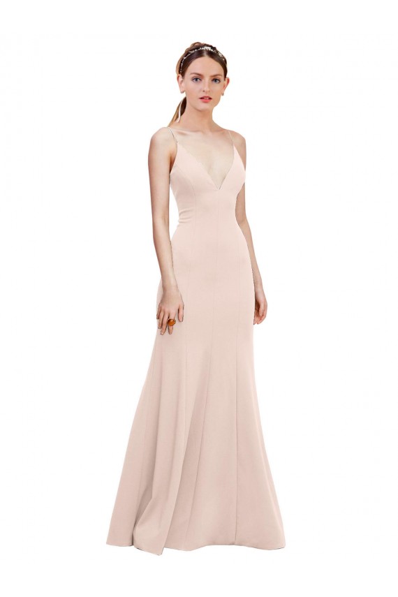 Stretch Crepe V-Neck Sleeveless V-Back Long Formal Dress / Bridesmaid Dress Essex