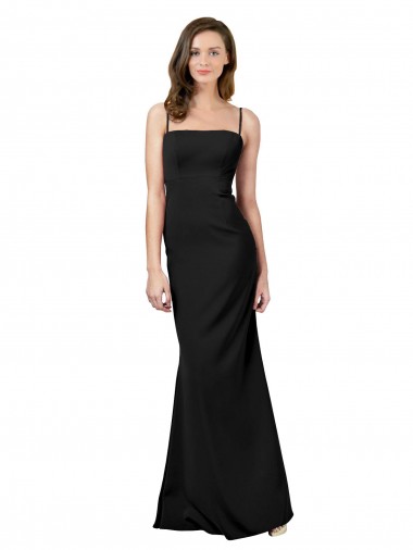 Stretch Crepe Spaghetti Straps Sleeveless Low Back Black Long Formal Evening Gown / Prom Dress / Bridesmaid Dress Essex