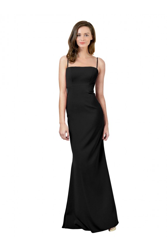 Stretch Crepe Spaghetti Straps Sleeveless Low Back Black Long Formal Evening Gown / Prom Dress / Bridesmaid Dress Essex