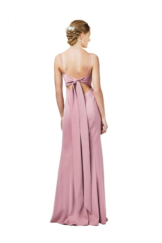Stretch Crepe Spaghetti Straps Sleeveless Low Back Black Long Formal Evening Gown / Prom Dress / Bridesmaid Dress Essex