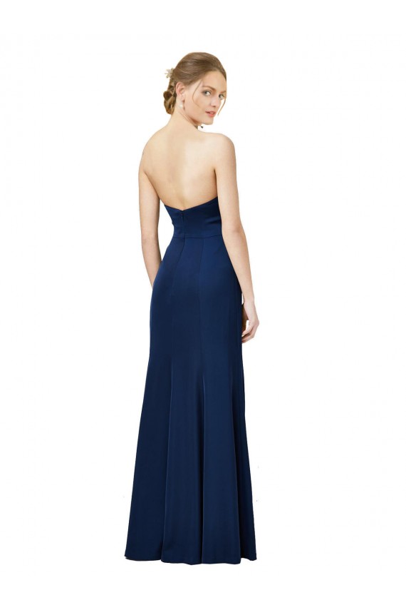 Stretch Crepe Strapless Sleeveless Low Back Black Long Formal Dress / Bridesmaid Dress Essex