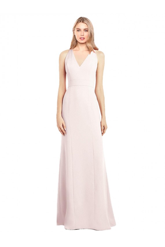 Stretch Crepe V-Neck Sleeveless Keyhole Back Long Semi Formal Evening Dress / Prom Dress / Bridesmaid Dress Essex