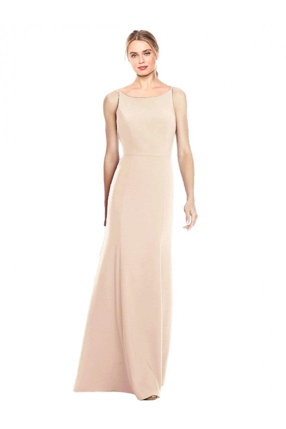 Stretch Crepe Bateau Neck Sleeveless Open Back Long Semi Formal Evening Dress / Prom Dress / Bridesmaid Dress Essex