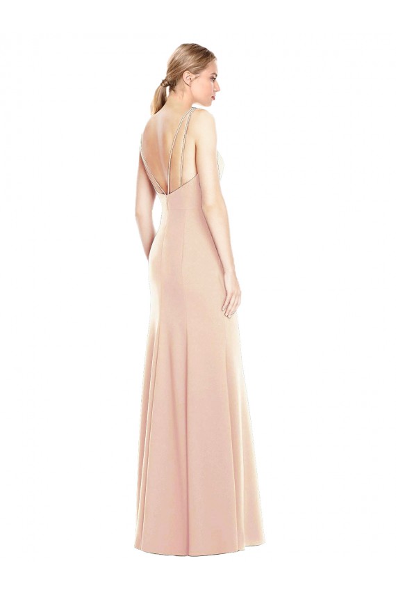 Stretch Crepe Bateau Neck Sleeveless Open Back Long Semi Formal Evening Dress / Prom Dress / Bridesmaid Dress Essex