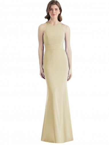 Stretch Crepe Bateau Neck Sleeveless Open Back Champagne Long Semi Formal Evening Dress / Prom Dress / Bridesmaid Dress Essex
