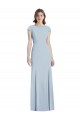 Stretch Crepe Bateau Neck Cap Sleeves Open Back Light Sky Blue Long Formal Dress / Bridesmaid Dress Essex