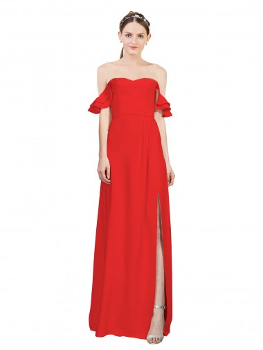 Stretch Crepe Off the Shoulder Sleeveless Red Long Formal Evening Gown / Prom Dress / Bridesmaid Dress Essex