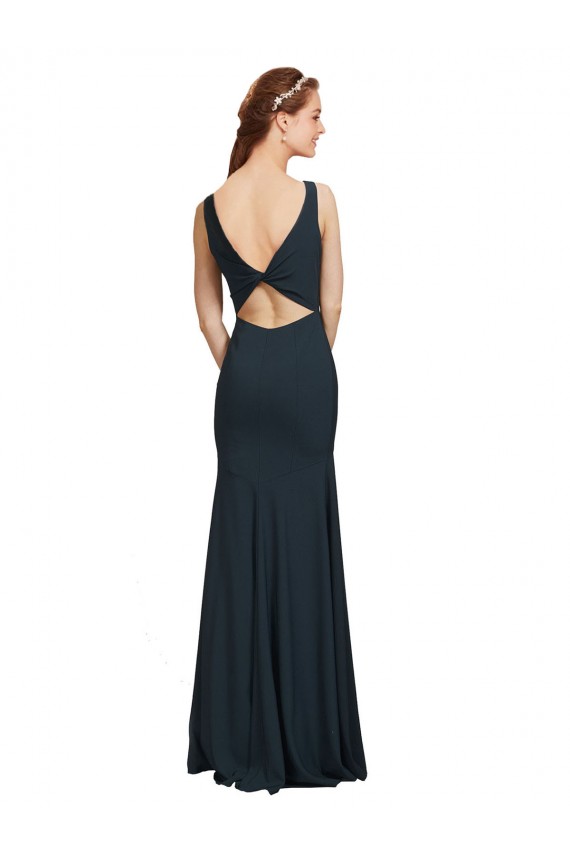 Stretch Crepe Bateau Neck Sleeveless Open Back Long Prom Dress / Bridesmaid Dress Essex