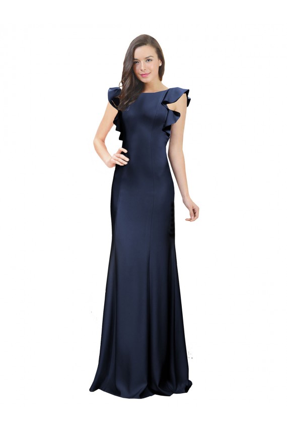 Stretch Crepe Bateau Neck Sleeveless Keyhole Back Long Prom Dress / Bridesmaid Dress Essex